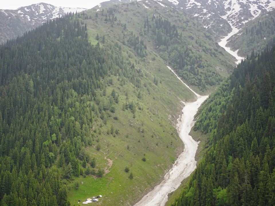 Gurez Valley mountain stream and green landscape