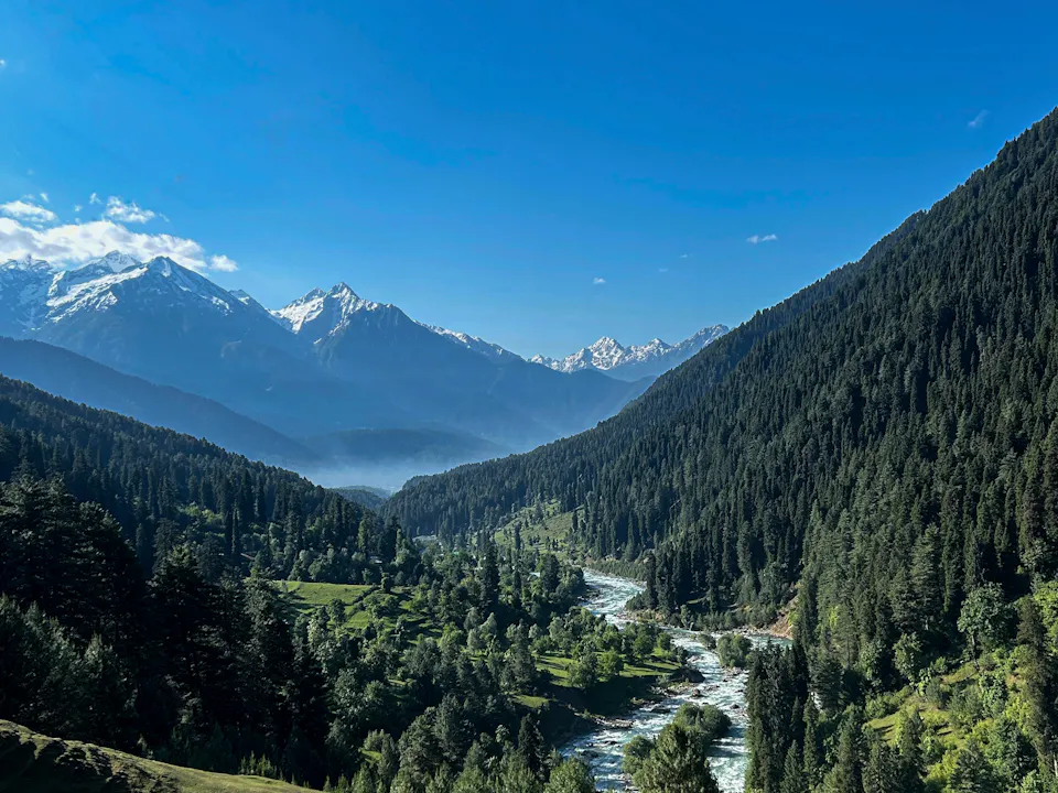Pahalgam green valley and mountain landscape